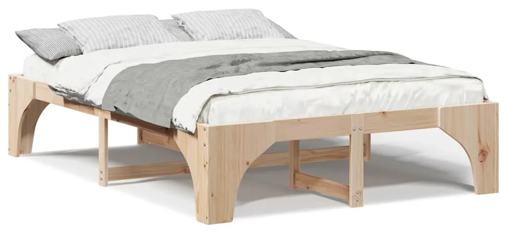 vidaXL Κρεβάτι δαπέδου Καφέ 160 x 200 cm Μασίφ ξύλο πεύκου