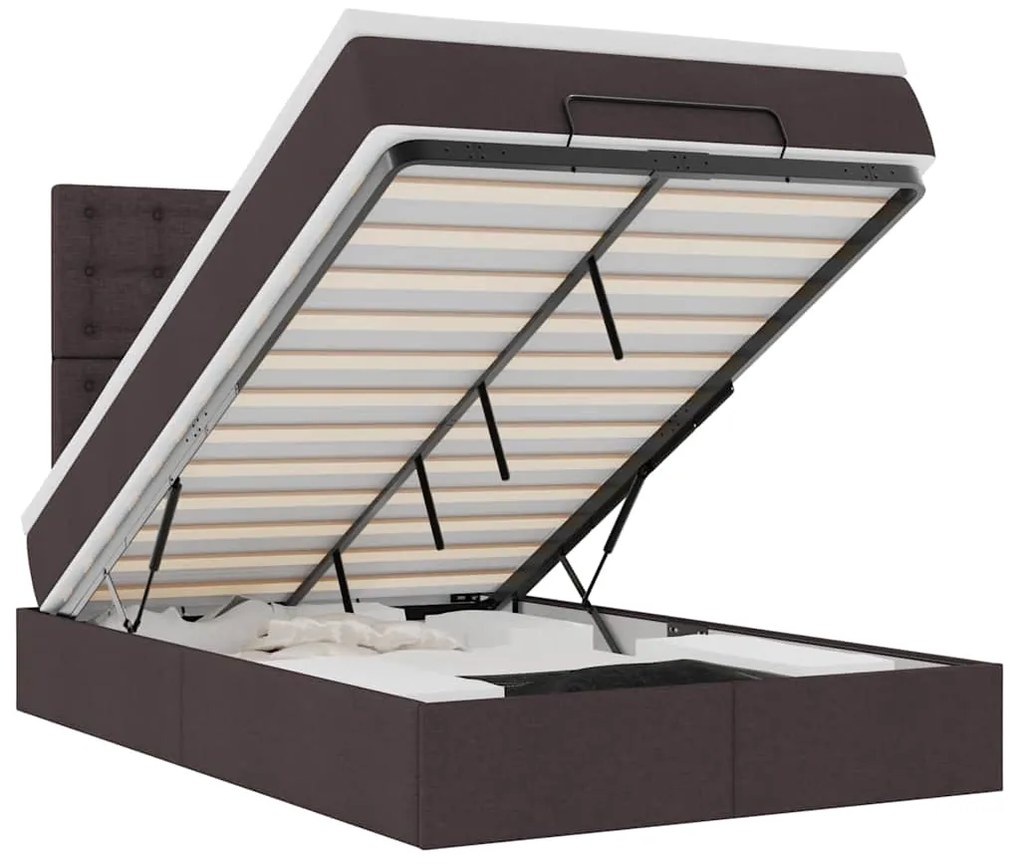 Οθωμανικό κρεβάτι με στρώμα & LEDs Σκούρο καφέ 120x190cm ύφασμα 3314158