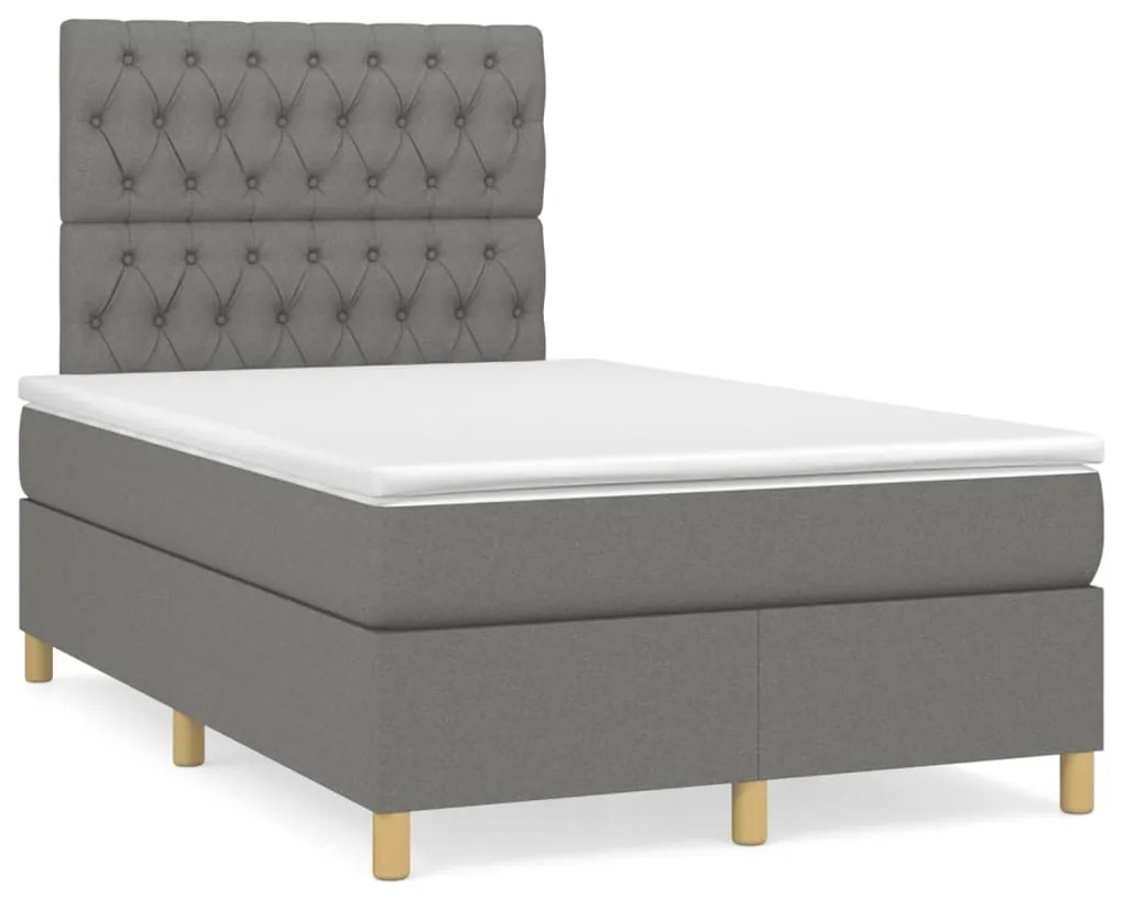 Κρεβάτι Boxspring με Στρώμα Σκούρο Γκρι 120x190 εκ Υφασμάτινο