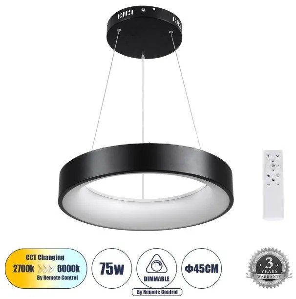 Κρεμαστό Φωτιστικό Οροφής LED 72W 8625lm SALEM Globostar-61241-Μαύρο 61241