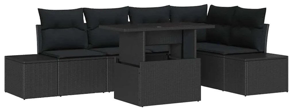 vidaXL Σετ Καναπέ Κήπου με αποθήκευση 6 pcs Μαύρο Πολυ ράταν