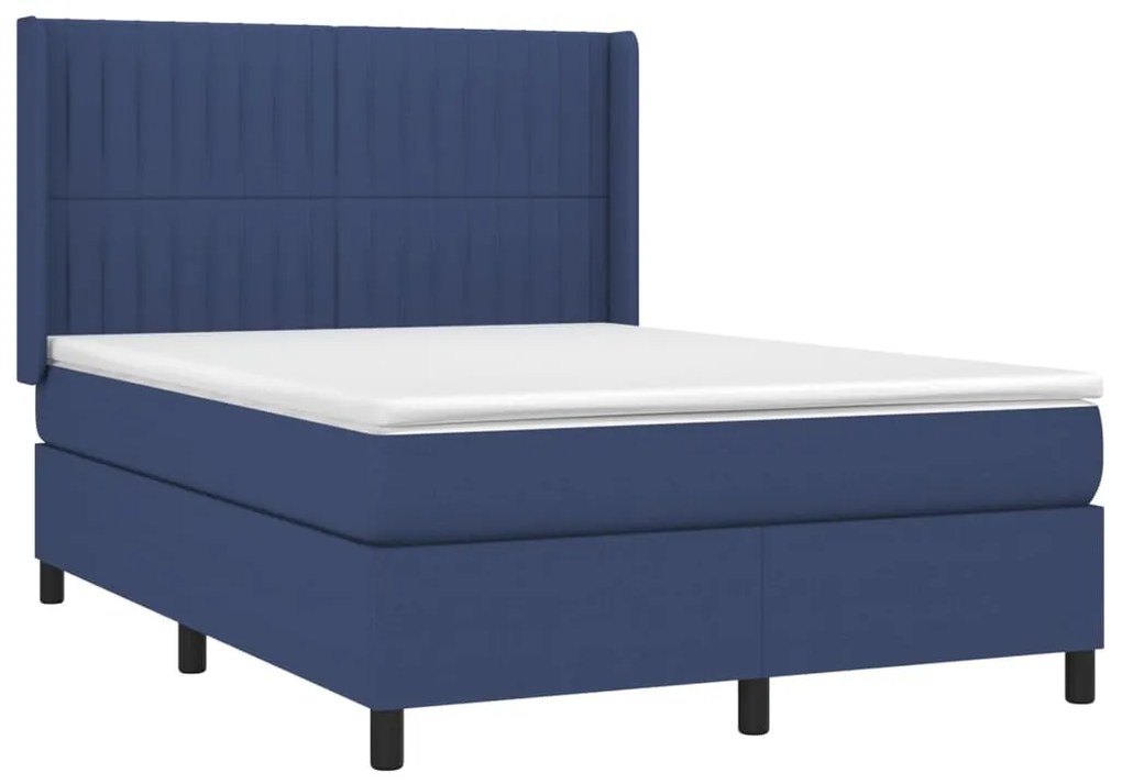 Κρεβάτι Boxspring με Στρώμα Μπλε 140x190 εκ. Υφασμάτινο - Μπλε