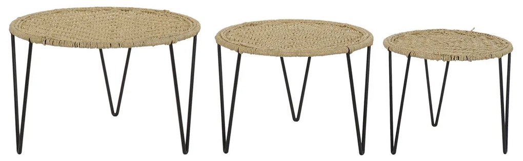Σετ με 3 τραπέζια DKD Home Decor Καφέ Μαύρο Φυσικό 62 x 62 x 40 cm 62 x 62 x 40,5 cm