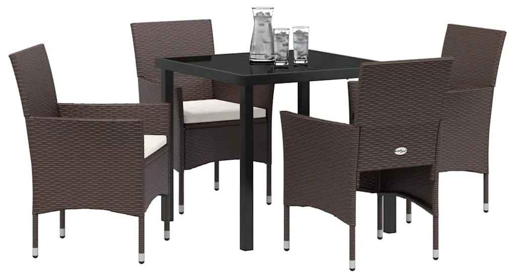 vidaXL Σέτ φαγητού για κήπο με μαξιλάρι 5 pcs Καφέ Πολυ ράταν
