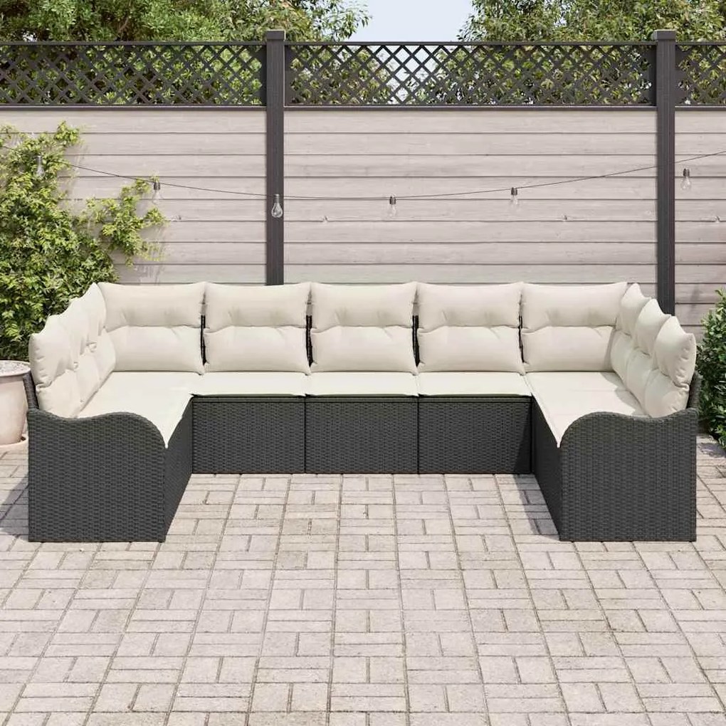 vidaXL Σετ Καναπέ Κήπου με μαξιλάρι 9 pcs Μαύρο Πολυ ράταν