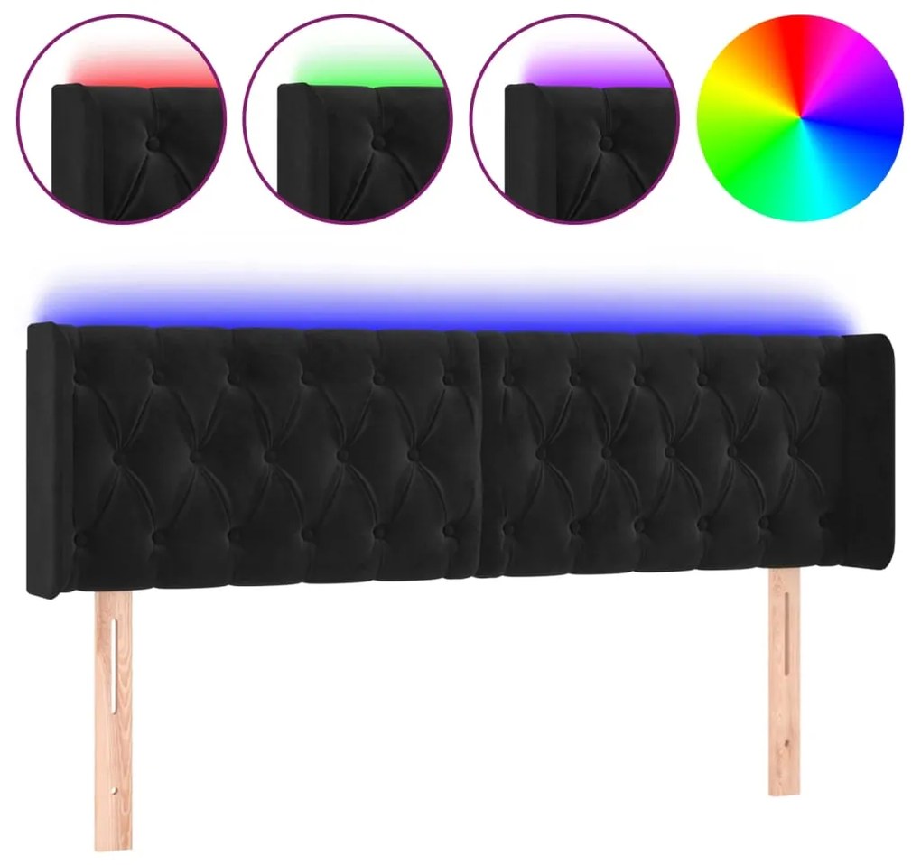 vidaXL Κεφαλάρι Κρεβατιού LED Μαύρο 163x16x78/88 εκ. Βελούδινο