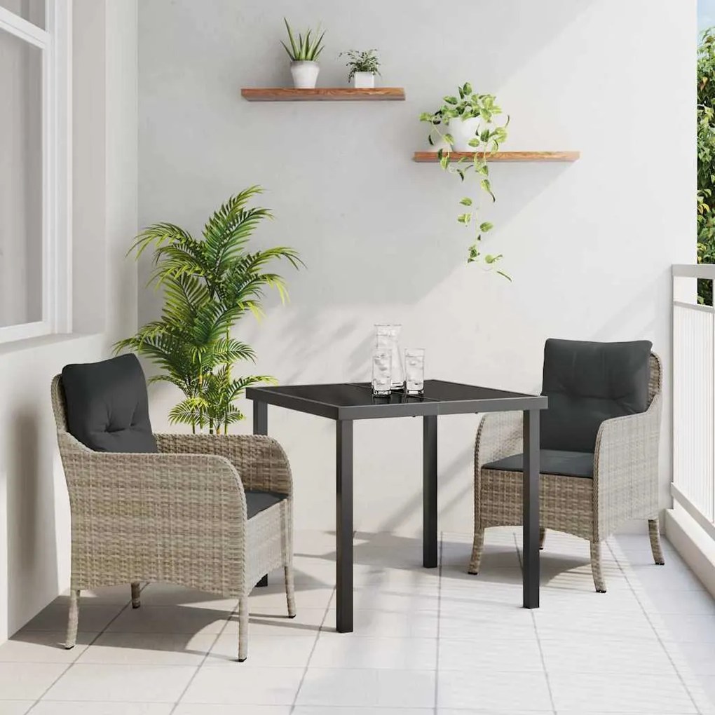 vidaXL Σέτ φαγητού για κήπο με μαξιλάρι 3 pcs Ανοιχτό γκρι Πολυ ράταν