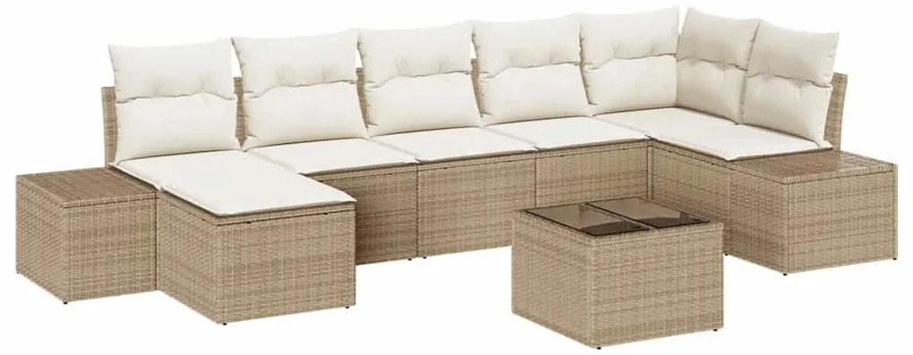 vidaXL Σετ Καναπέ Κήπου με μαξιλάρι 8 pcs Μπεζ Πολυ ράταν