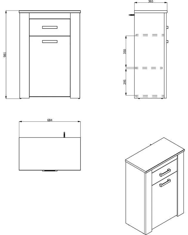 Έπιπλο Χολ Kent 1K1F Λευκός Δρύς - Γκρί Δρύς 68,5x36,5x98 εκ. 68.5x36.5x98 εκ.