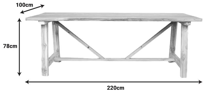 Τραπέζι Luxous pakoworld teak ξύλο σε φυσική απόχρωση 220x100x78εκ