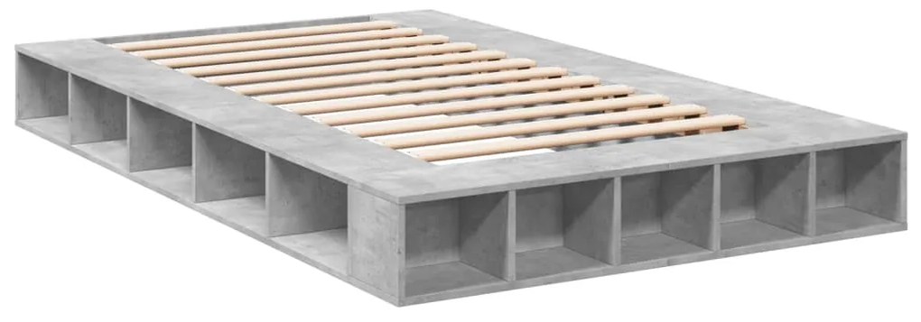vidaXL Πλαίσιο Κρεβατιού Γκρι Σκυροδέματος 135x190 εκ. Επεξεργ. Ξύλο