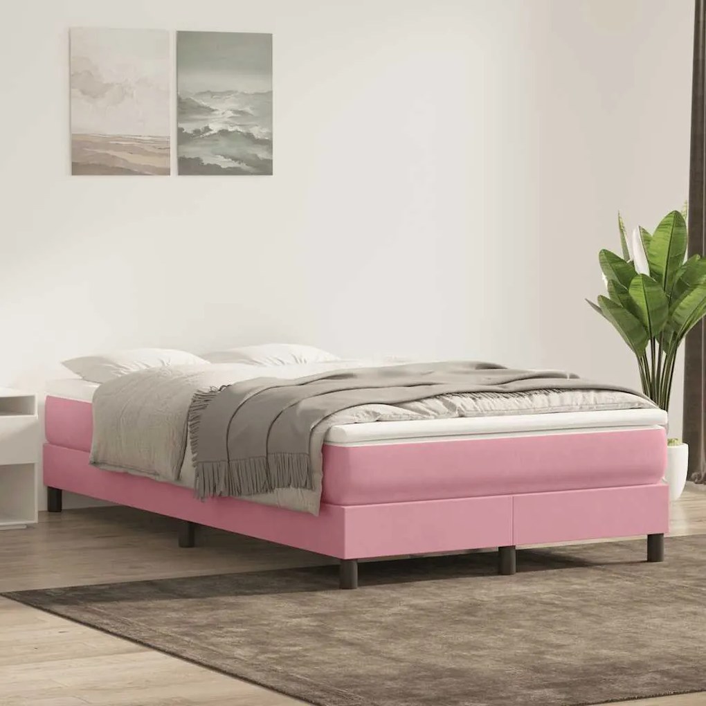 vidaXL Κρεβάτι Boxspring με Στρώμα Ροζ 120x210 εκ. Βελούδινο