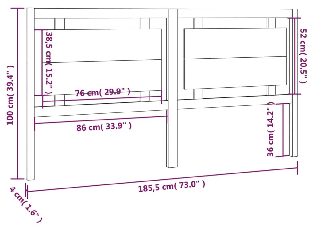 vidaXL Κεφαλάρι Κρεβατιού Λευκό 185,5x4x100 εκ. Μασίφ Ξύλο Πεύκου