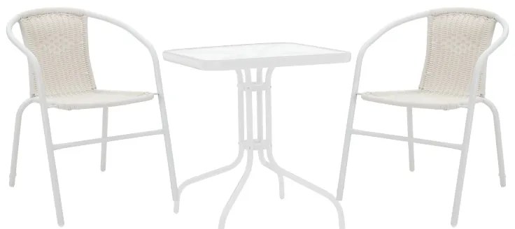 Τραπεζαρία Watson-Obbi pakoworld σετ 3τεμ μέταλλο λευκό- γυαλί 70x70x70εκ