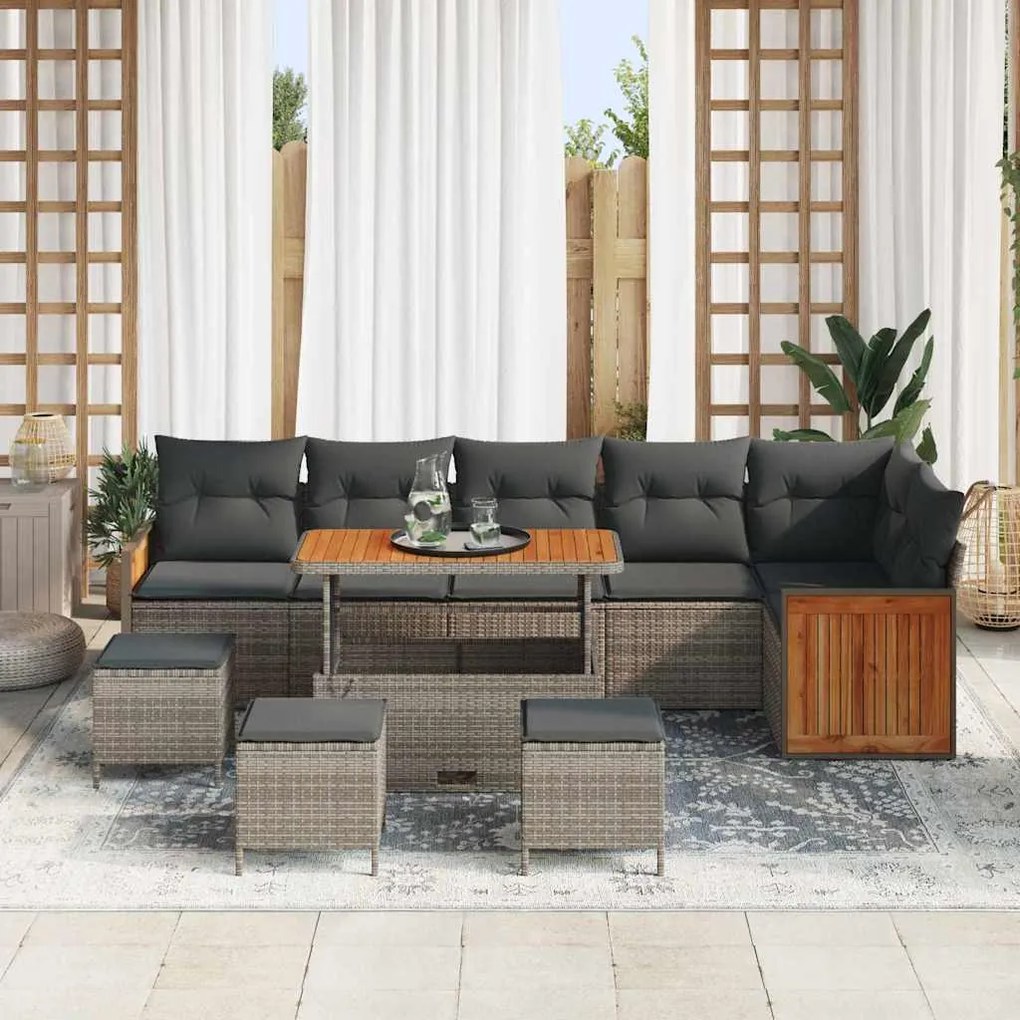vidaXL Σετ Καναπέ Κήπου με μαξιλάρι 10 pcs Γκρι 110 x 55 x 71 εκ