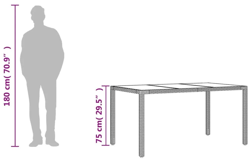 Τραπέζι Κήπου με Γυάλινη Επιφάνεια Γκρι 150x90x75εκ Συνθ Ρατάν - Γκρι