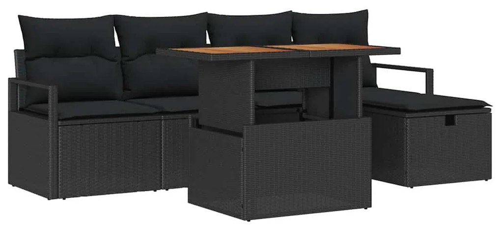 vidaXL Σετ Καναπέ Κήπου με μαξιλάρι 6 pcs Μαύρο Πολυ ράταν