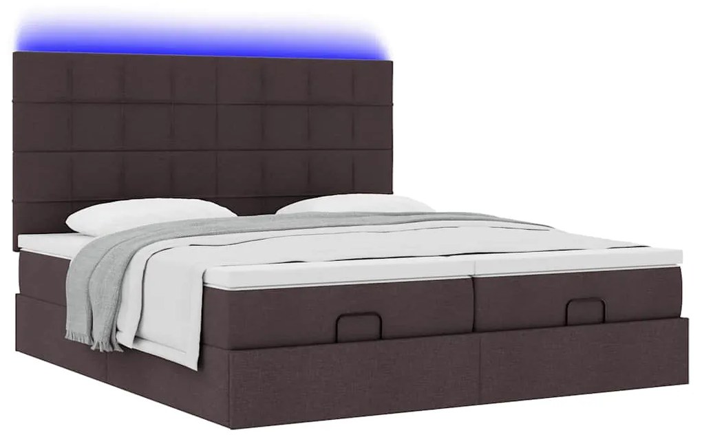 vidaXL Οθωμανικό κρεβάτι με στρώματα&LEDs Σκούρο καφέ 200x200cm ύφασμα