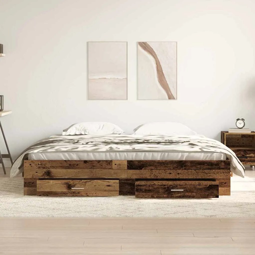 vidaXL Κρεβάτι με Συρτάρια Παλαιό ξύλο 180 x 200 cm Επεξεργασμένο ξύλο