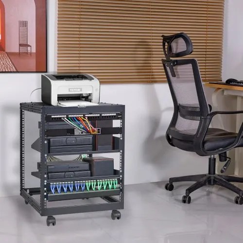 VEVOR 12U Open Frame Server Rack, 15&#039;&#039;-40&#039;&#039; Adjustable Depth, Free Standing or Wall Mount Network Server Rack, 4 Post AV Rack with Casters, Holds All Your Networking IT Equipment AV Gear Router Modem