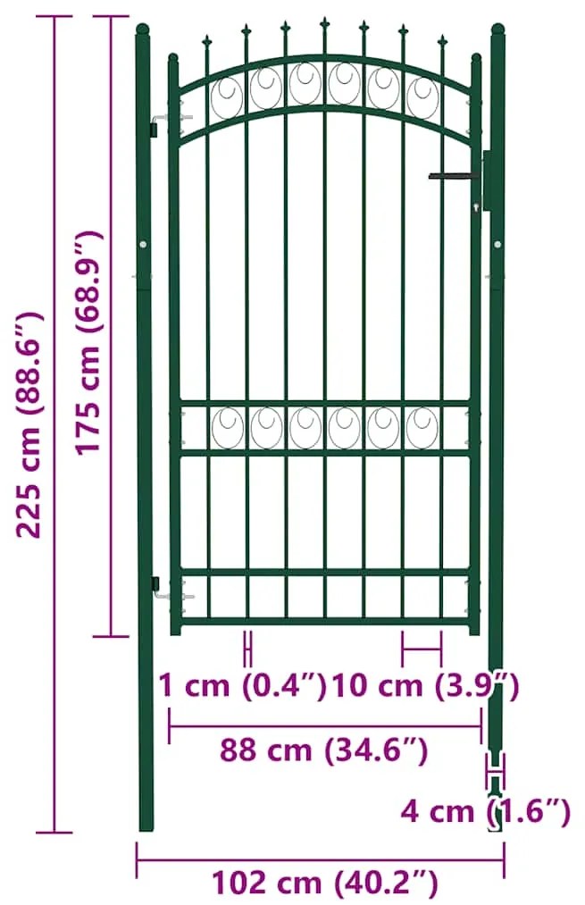 vidaXL Πόρτα Περίφραξης με Ακίδες Πράσινη 100 x 175 εκ. Ατσάλινη