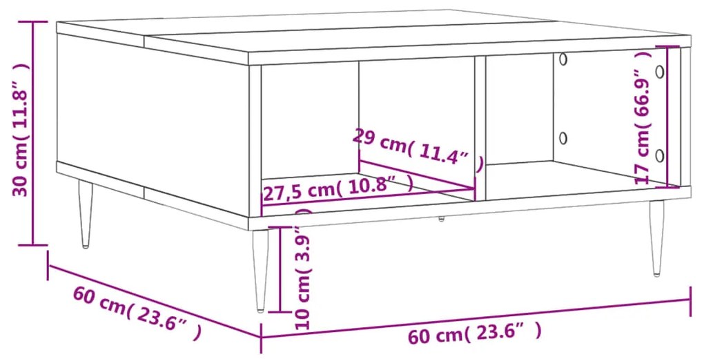 Τραπεζάκι Σαλονιού Γκρι Sonoma 60x60x30 εκ. Επεξεργασμένο Ξύλο - Γκρι