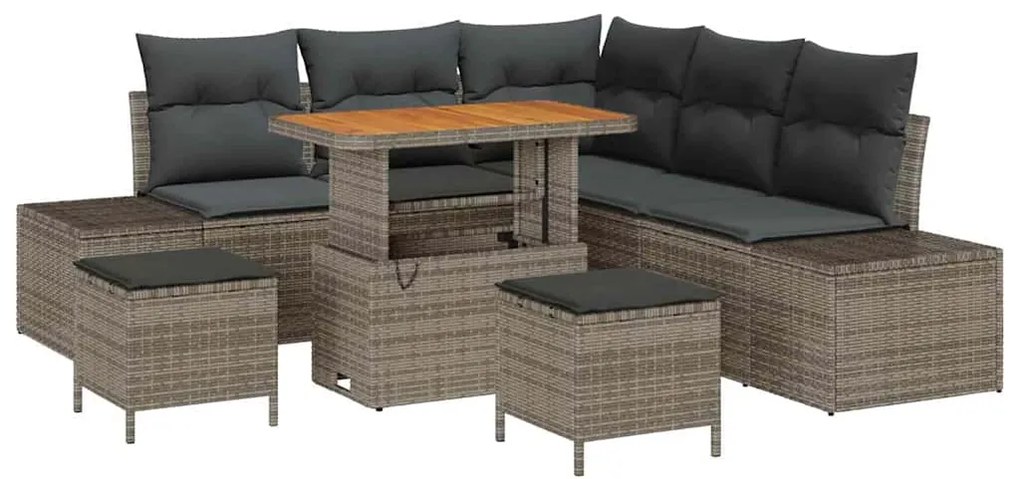 vidaXL Σετ Καναπέ Κήπου με μαξιλάρι 8 pcs Γκρι Πολυ ράταν