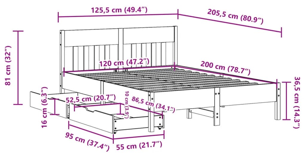 Σκελετός Κρεβ. Χωρίς Στρώμα Καφέ Κεριού 120x200 εκ Μασίφ Πεύκο - Καφέ