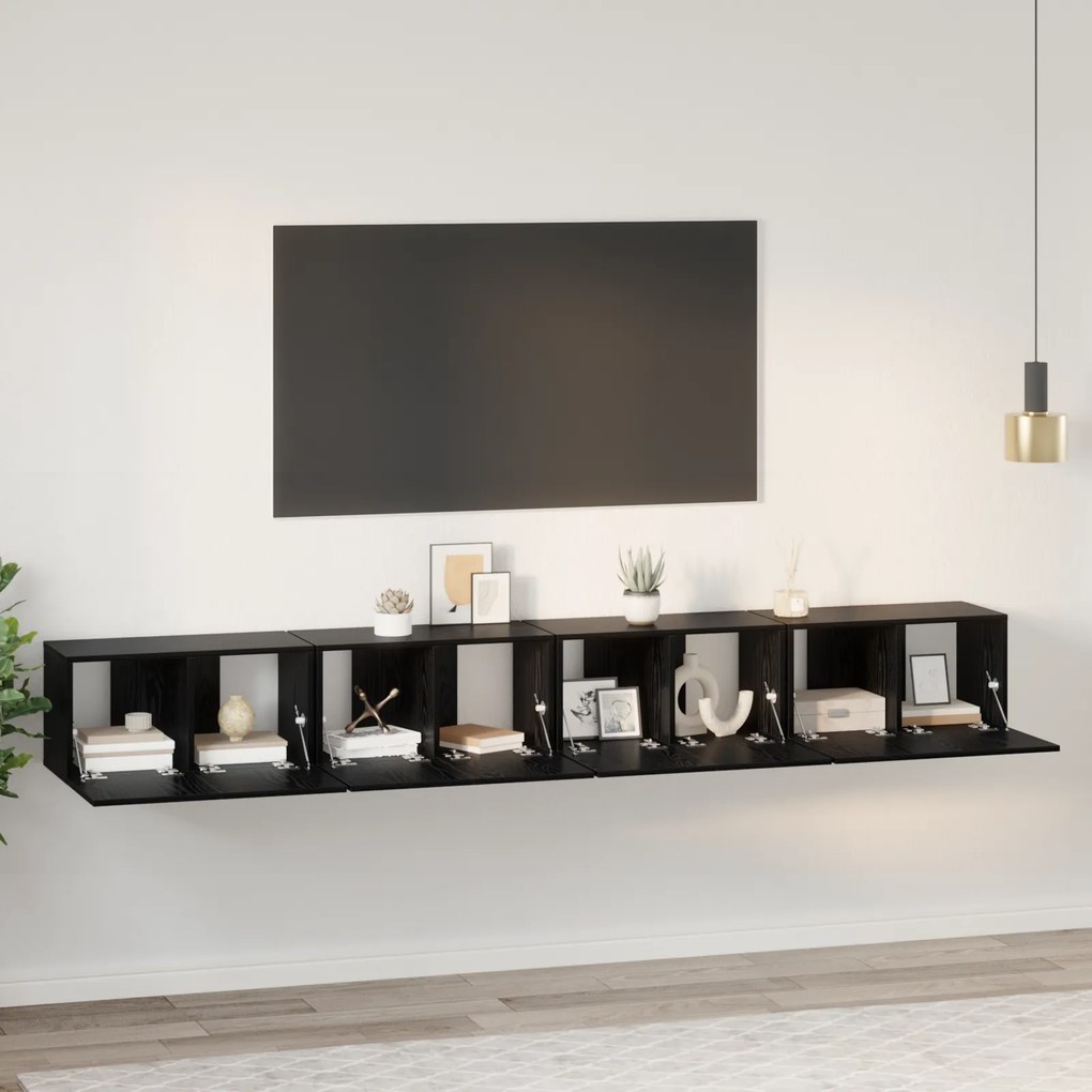 vidaXL Σετ επίπλου τηλεόρασης Επιτοίχιο 4 pcs Μαύρη Δρυς