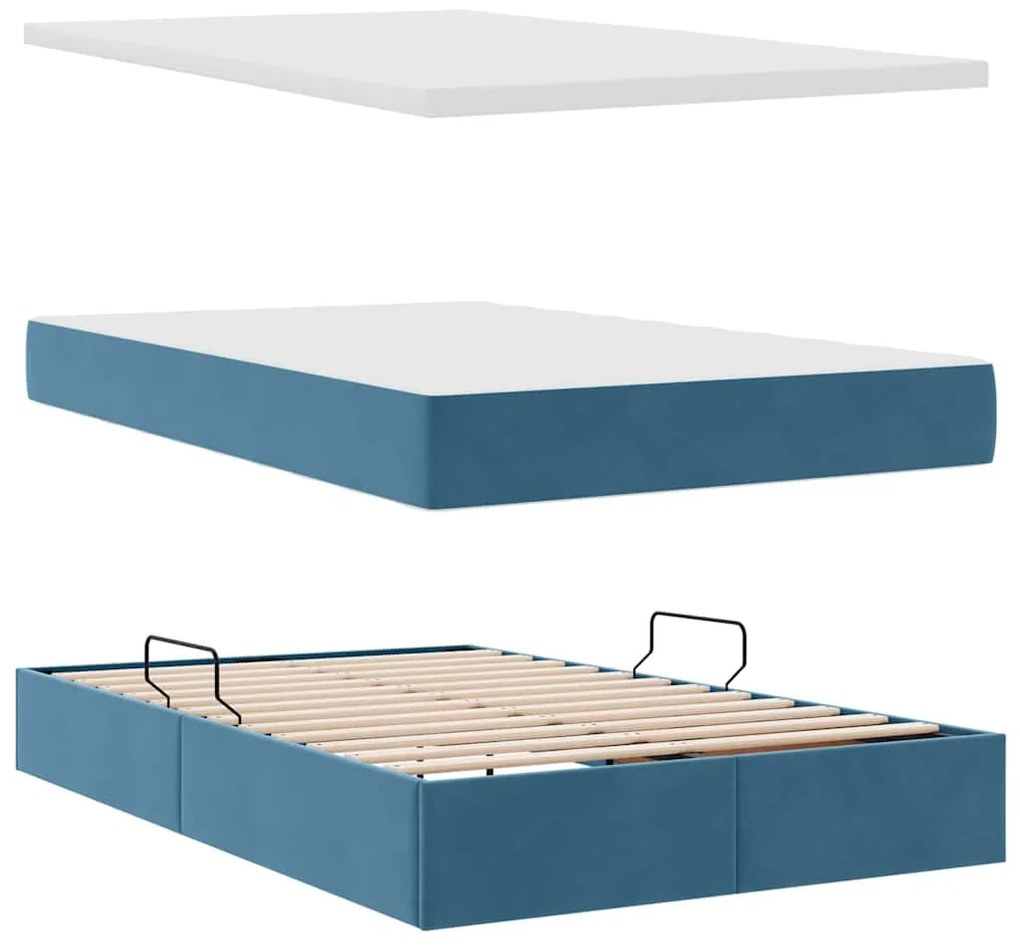 vidaXL Κρεβάτι Αποθήκης με στρώμα Σκούρο Μπλε 120 x 200 cm Βελούδο