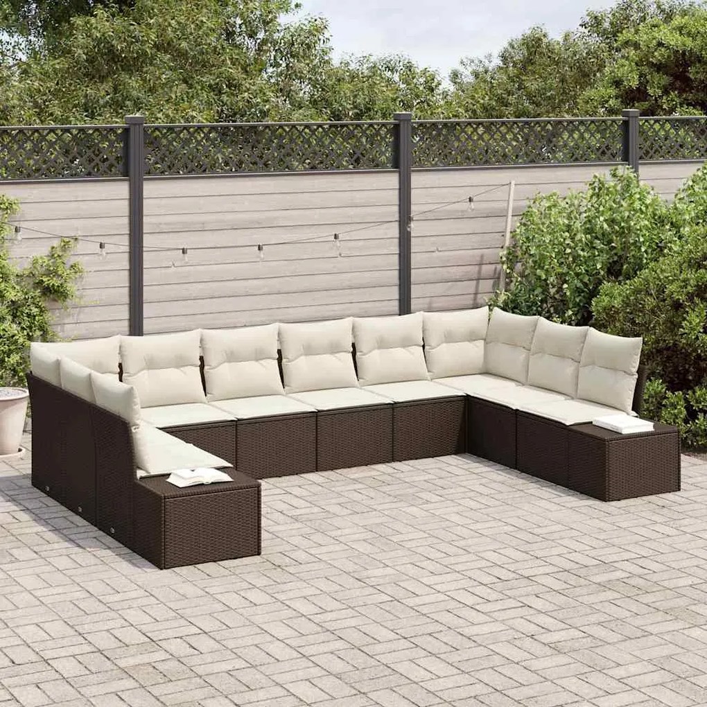vidaXL Σετ Καναπέ Κήπου με μαξιλάρι 10 pcs Καφέ Πολυ ράταν