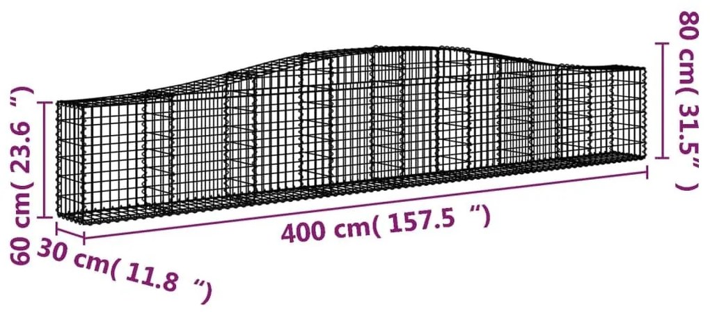 Συρματοκιβώτια Τοξωτά 25 τεμ. 400x30x60/80 εκ. Γαλβαν. Ατσάλι - Ασήμι