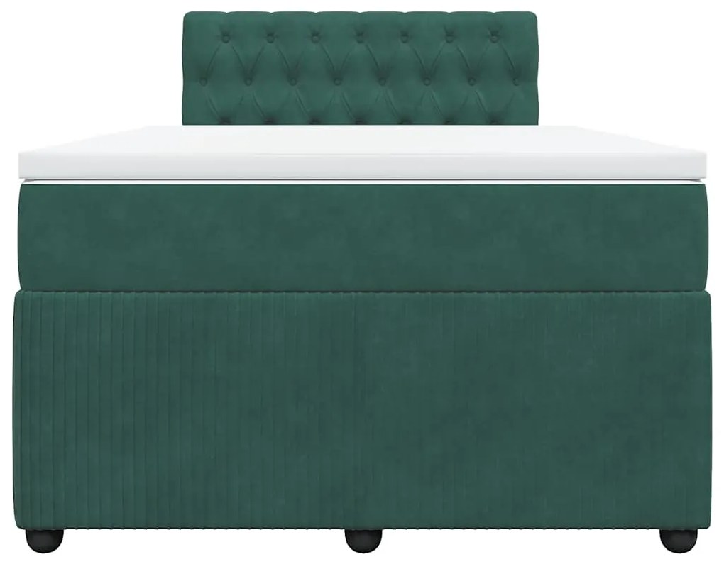 vidaXL Κρεβάτι Boxspring με Στρώμα Σκούρο Πράσινο 120x190εκ. Βελούδινο