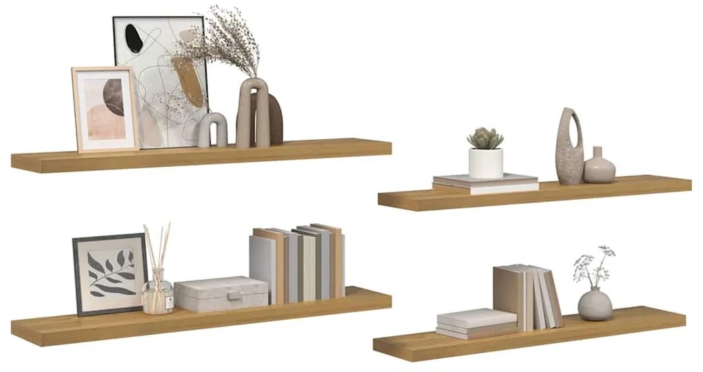 vidaXL Ράφι Τοίχου 4 pcs Καφέ 120 x 23,5 x 4 εκ Επεξεργασμένο ξύλο