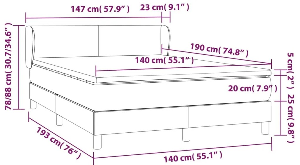 vidaXL Κρεβάτι Boxspring με Στρώμα Γκρι 140x190εκ. από Συνθετικό Δέρμα