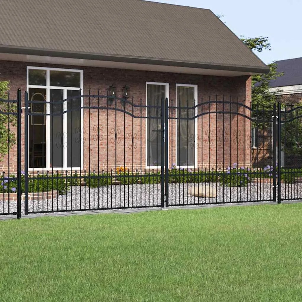 vidaXL Πόρτα Περίφραξης με Κορυφή Δόρυ Μαύρη 406x150 εκ. από Ατσάλι με Ηλεκτροστατική Βαφή