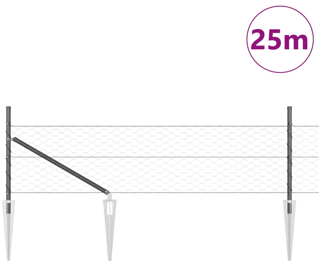vidaXL Εξάγωνη Περίφραξη Γκρι 0.4x25 μ. Ατσάλι