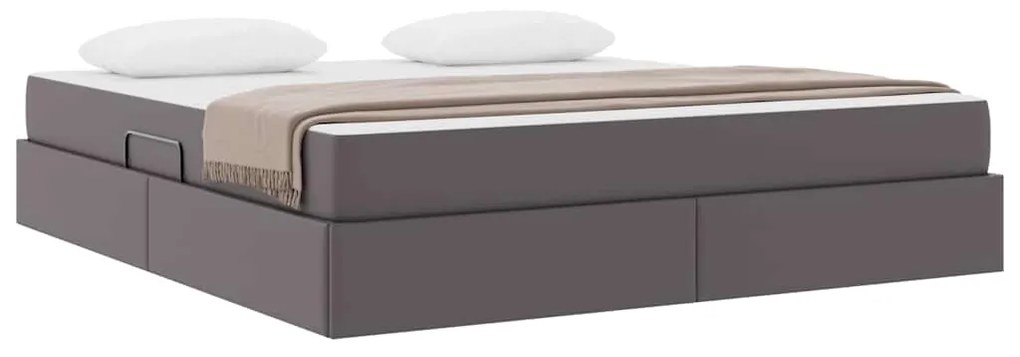 vidaXL Κρεβάτι με αποθηκευτικό χώρο και στρώμα 2 pcs Γκρι Δέρμα