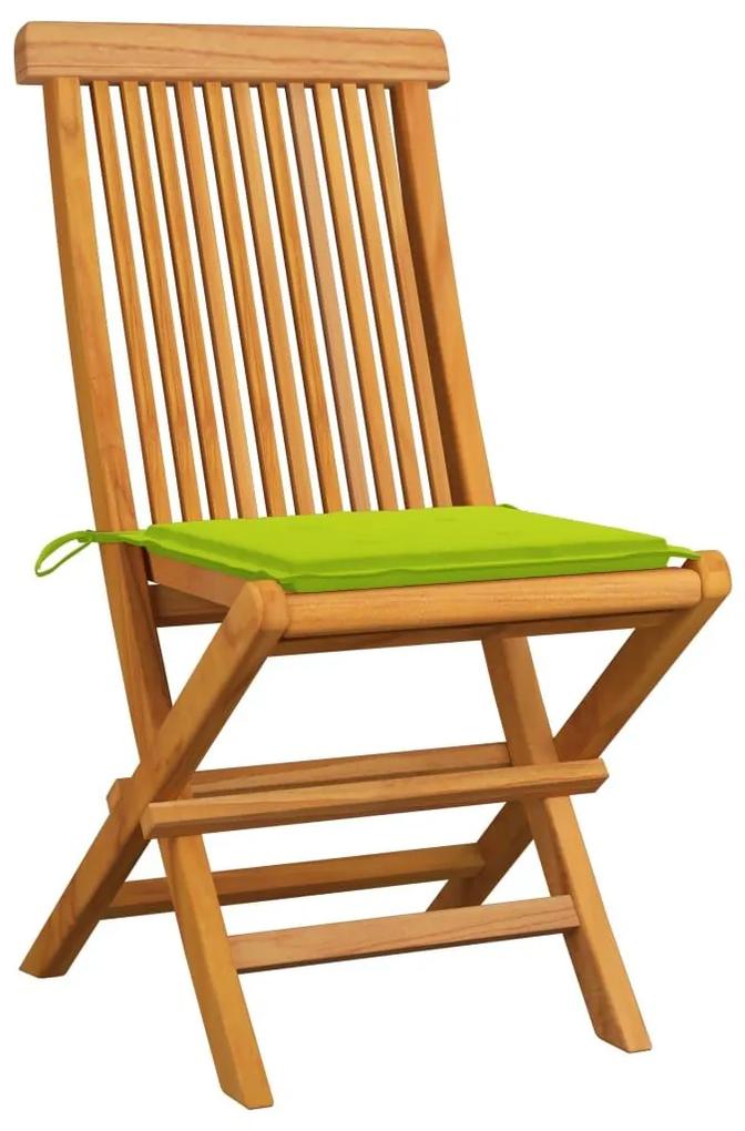 Καρέκλες Κήπου 2 τεμ. Μασίφ Ξύλο Teak Φωτεινά Πράσινα Μαξιλάρια - Πράσινο