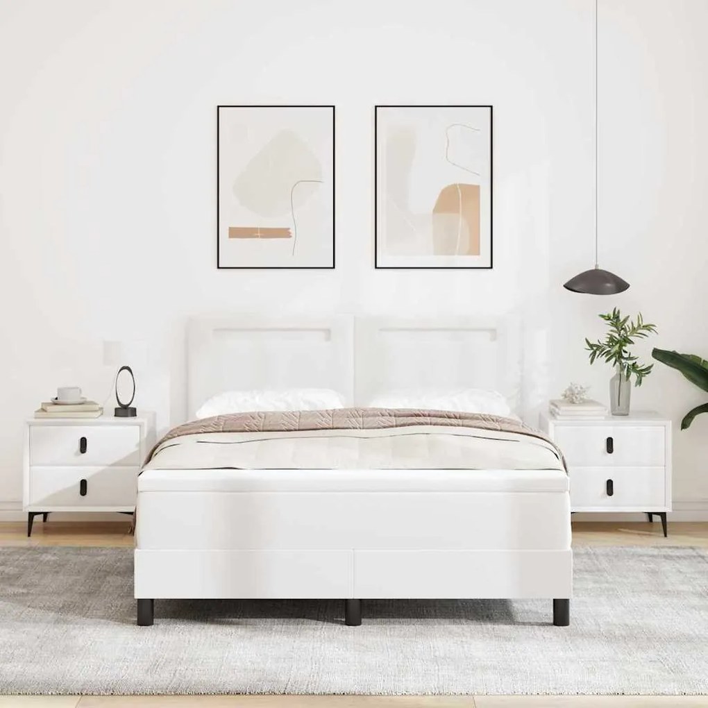 vidaXL Κρεβάτι με ελατήρια με στρώμα Λευκό 160 x 200 cm Τεχνητό δέρμα