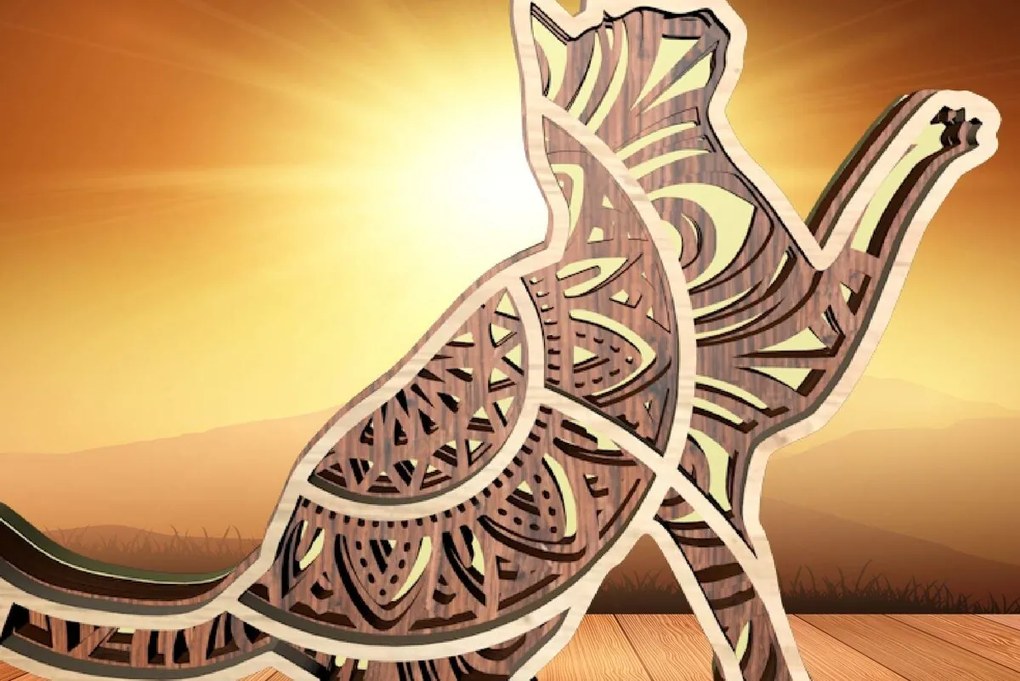 Σετ των 2 Intra απο ξύλο plywood 3mm-4mm πάχος Cat , 4 Layers , 3D Mandala Δίασταση 30x30 cm INTRAFABR-21302539