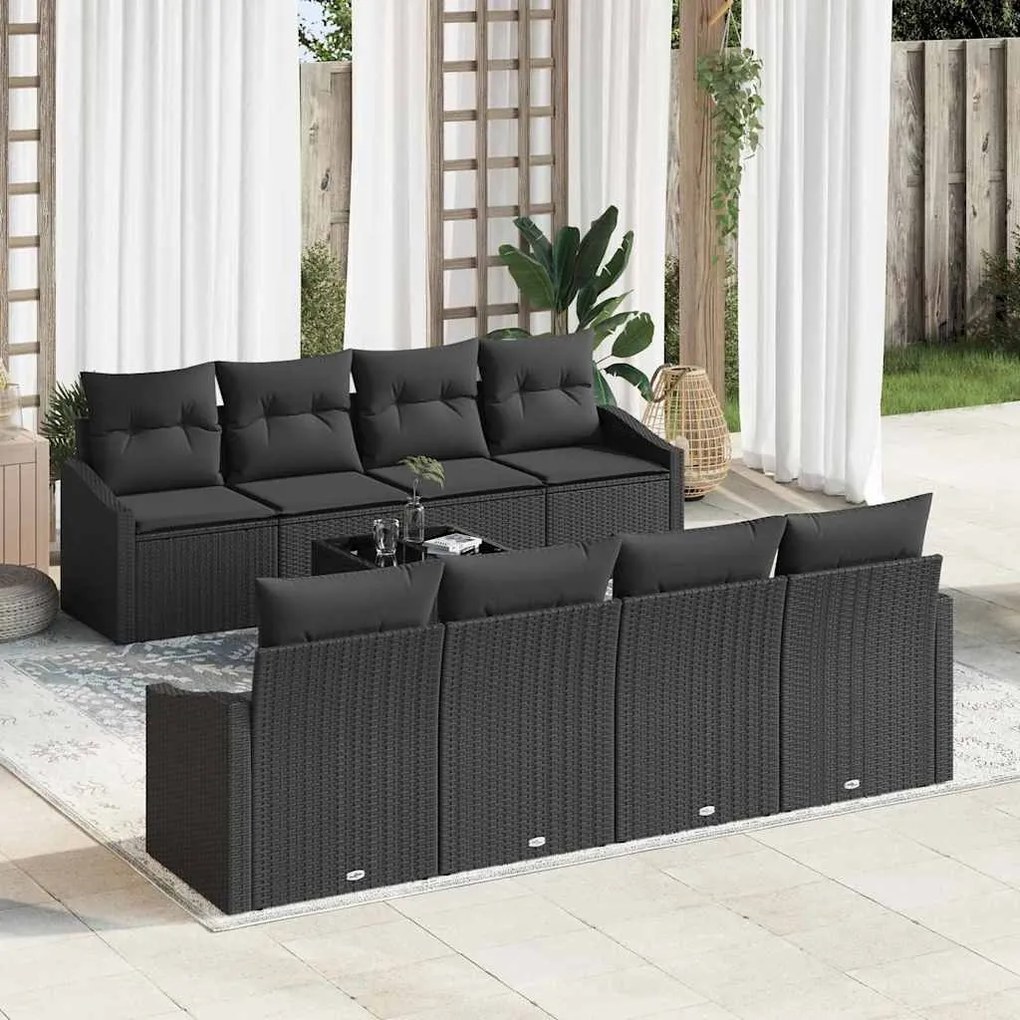 vidaXL Σετ Καναπέ Κήπου με μαξιλάρι 9 pcs Μαύρο 55 x 55 x 37 εκ