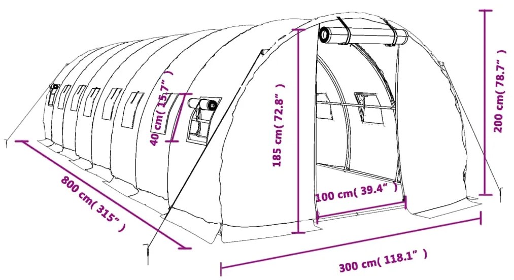 Θερμοκήπιο Πράσινο 24 μ² 8 x 3 x 2 μ. με Ατσάλινο Πλαίσιο - Πράσινο