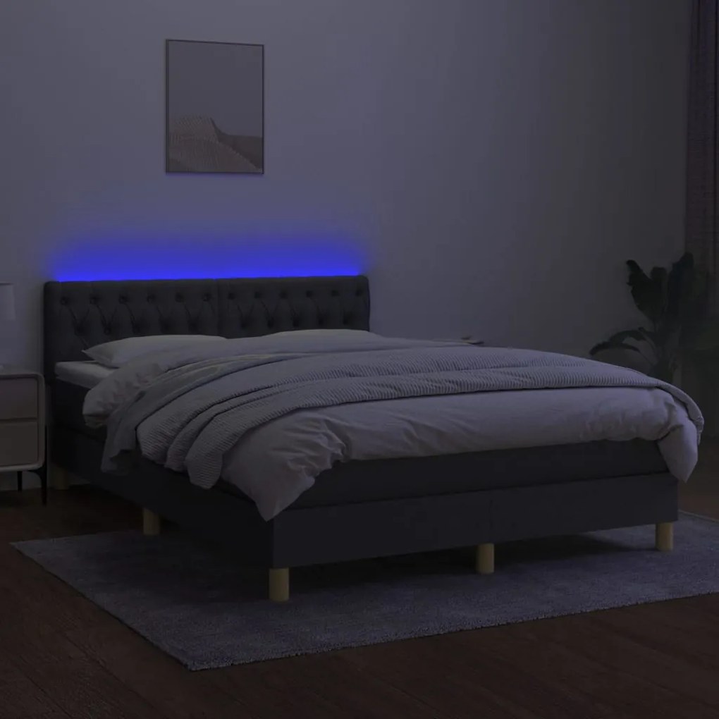vidaXL Κρεβάτι Boxspring με Στρώμα & LED Σκ.Γκρι 140x200 εκ Υφασμάτινο