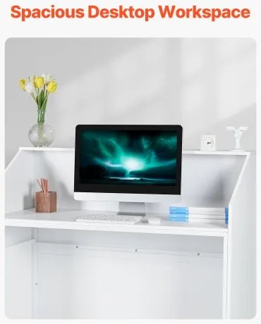 VEVOR Reception Desk Rectangular Front Counter Table 46.46 in White Office Table