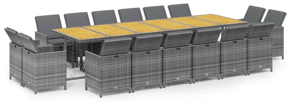 vidaXL Σετ Τραπεζαρίας Κήπου 17 τεμ. Γκρι Συνθετικό Ρατάν με Μαξιλάρια