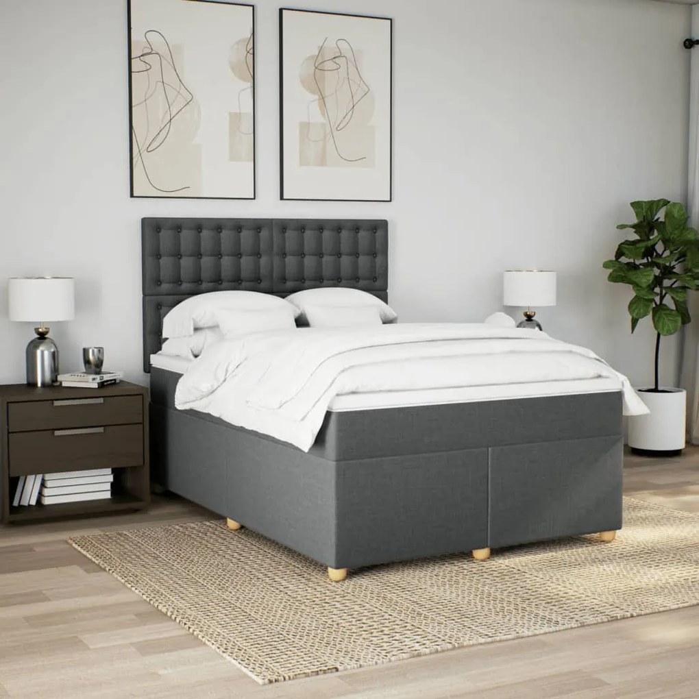 ΚΡΕΒΑΤΙ BOXSPRING ΜΕ ΣΤΡΩΜΑ ΣΚΟΥΡΟ ΓΚΡΙ 140X200 ΕΚ ΥΦΑΣΜΑΤΙΝΟ 3293618