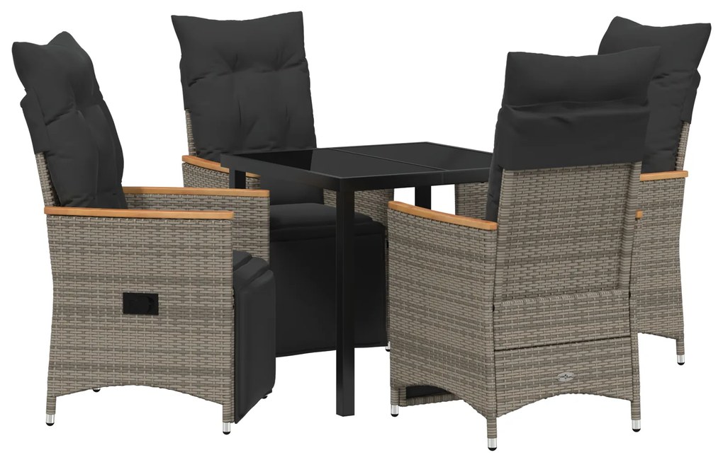 vidaXL Σετ κήπου 5 κομματιών με μαξιλάρια Γκρι Poly Rattan
