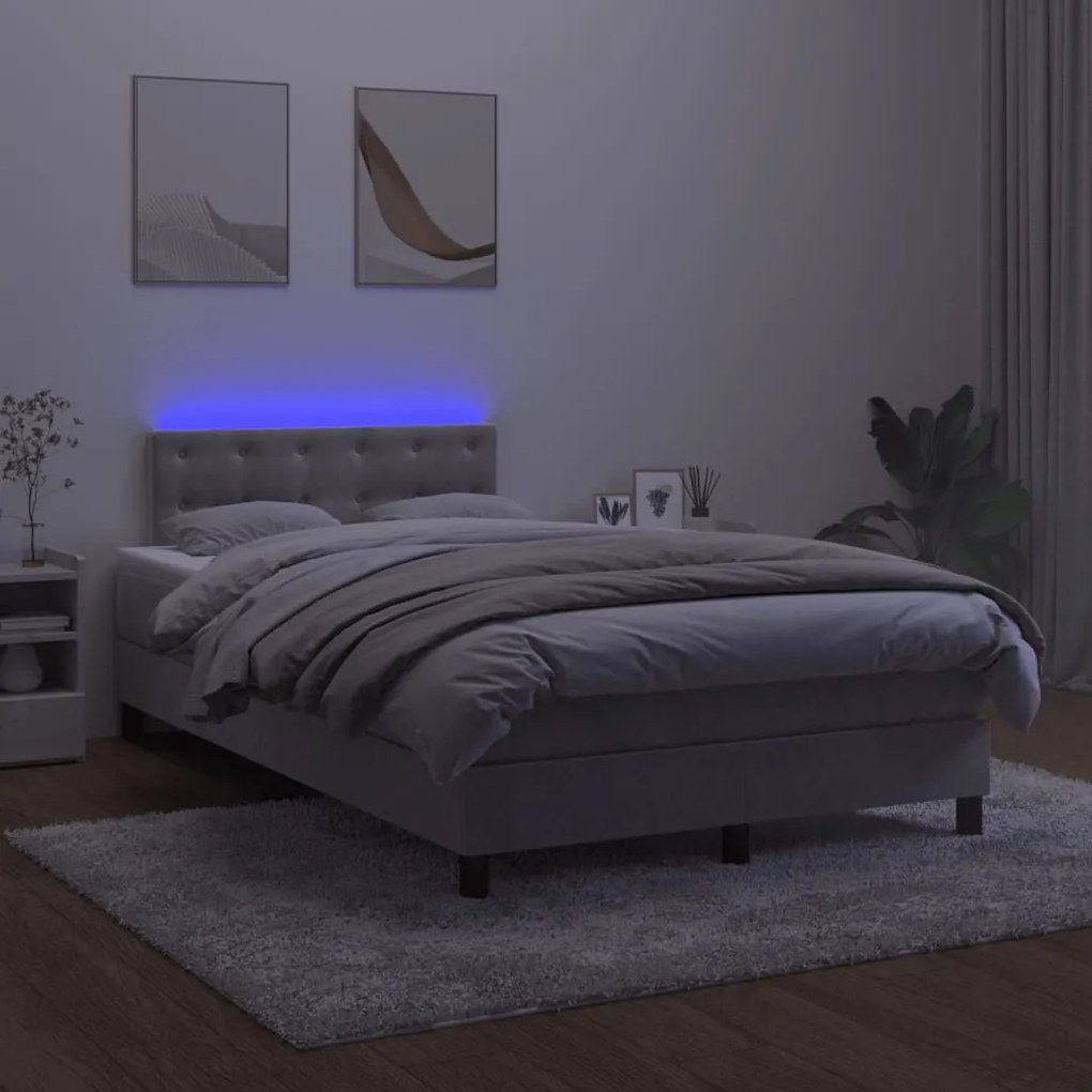 vidaXL Κρεβάτι Boxspring με Στρώμα & LED Αν.Γκρι 120x200 εκ. Βελούδινο