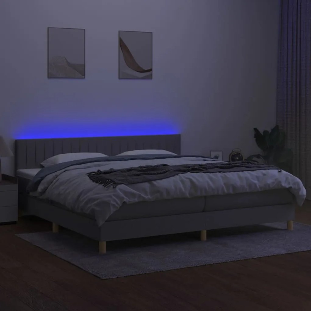 Κρεβάτι Boxspring με Στρώμα &amp; LED Αν.Γκρι 200x200εκ. Υφασμάτινο - Γκρι